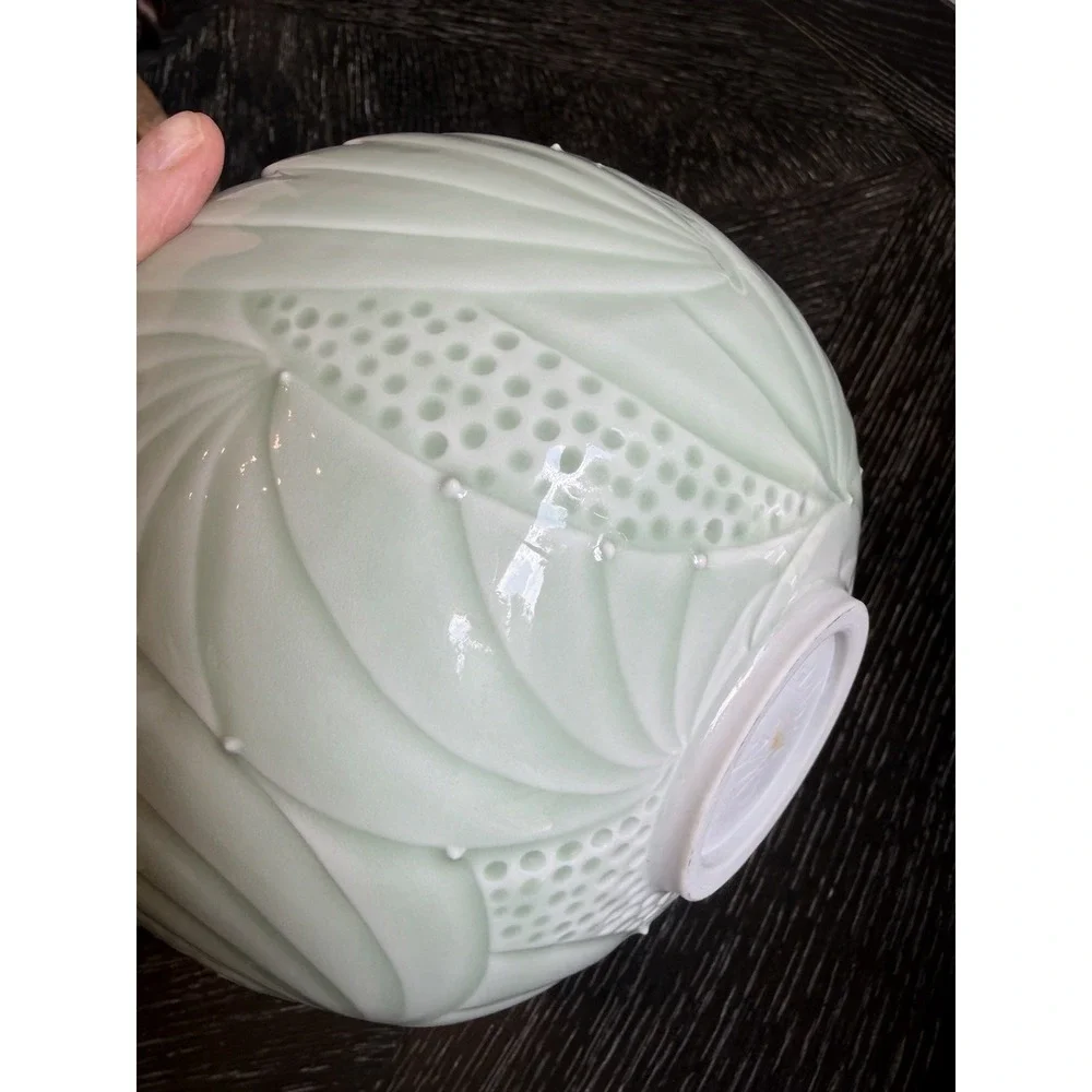 Cliff Lee Art Pottery Porcelain Melon Spiked Celadon Bowl Signed 1991 F